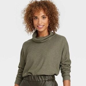 A New Day Olive Green Waffle Knit Cowl Neck Tunic | Legging Friendly | L